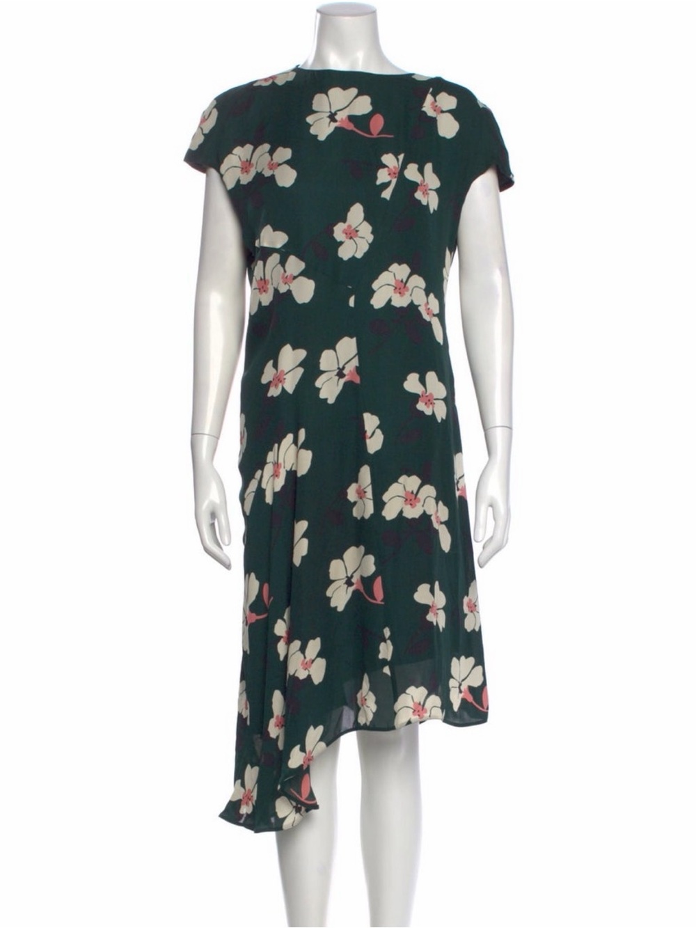 Marni Asymmetrical Green Floral Dress - 100% Silk